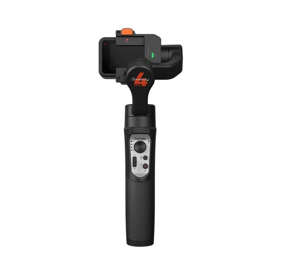 Sort Hohem iSteady Pro4 tre-akset gimbal med monteret actionkamera